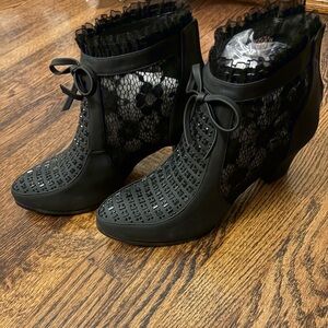 Ashro Black Lace and Studded Ankle Booties